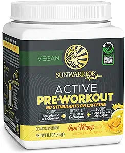 Bebida energética en polvo preentrenamiento sin estimulantes ni cafeína | Suplemento preentrenamiento vegano a base de plantas | Pump Hydrate Focus Endurance & Strength Builder | Preentrenamiento activo con sabor a mango yuzu, 30 porciones ln25
