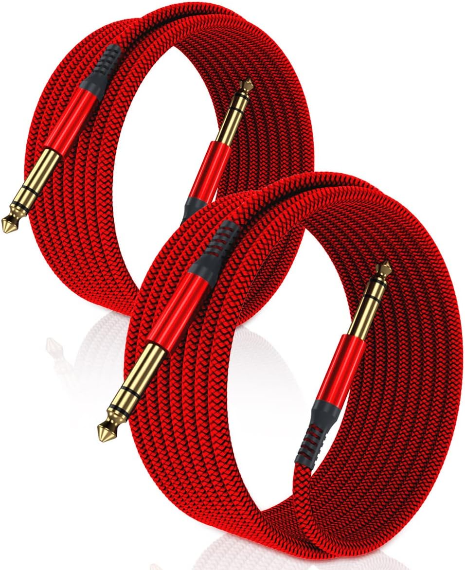 Elebase Cable TRS para instrumento de 1/4 de pulgada, paquete de 2 Q1