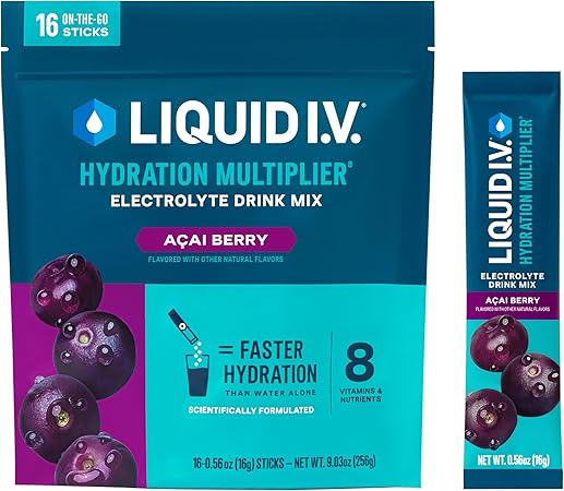 Multiplicador de hidratación Liquid IV® - Bayas de acai | Mezcla de bebida con electrolitos en polvo | 1 paquete (16 porciones) v ln25