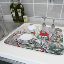 Cargar imagen en el visor de la galería, Tapete de secado de platos con diseño de pájaro rojo de Feliz Navidad,ln23 absorbente y de secado rápido, protector para encimera de cocina, 18 x 24 pulgadas
