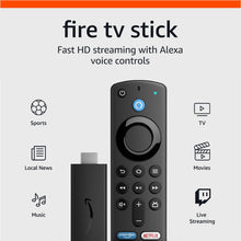 Cargar imagen en el visor de la galería, Fire TV Stick, HD, calidad nítida de imagen, streaming rápido, TV en vivo y gratuita, control remoto por voz Alexa que controla la televisión
