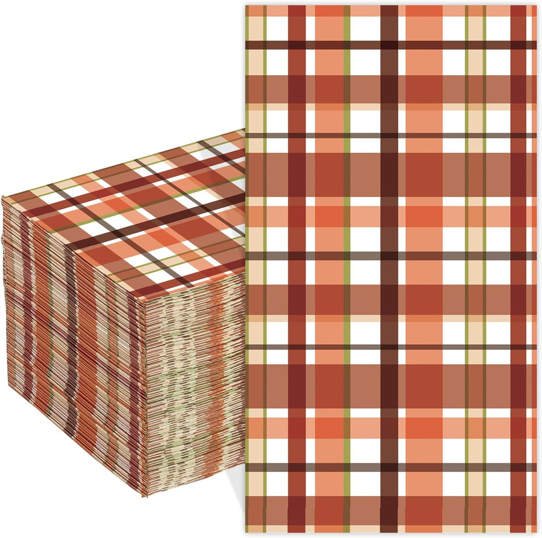 Quera - Paquete de 100 servilletas de otoño para invitados, calabaza, especias, a cuadros, toallas de mano de papel para fiesta de Acción de Gracias,ln23 servilletas desechables para fiesta de Acción de