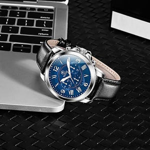 Relojes para hombre a21 Casual Marrón Cuero Hombres Impermeable Relojes de Moda Negocios Analógico Cuarzo Cara Grande Relojes de Pulsera para Hombre con Fecha Cronógrafo Luminoso