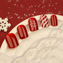 Cargar imagen en el visor de la galería, 24 uñas postizas a presión de Navidad, uñas postizas cortas cuadradas de Navidad con diseño de copo de nieve, uñas adhesivas de línea blanca, a22 uñas postizas degradadas de cobertura completa, uñas
