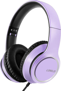 LORELEI X8 Auriculares con cable con micrófono con línea de nailon sin enredos de 4.8 ft y enchufe de 0.138 in, ligeros plegables y portátiles para ln24 smartphone, tableta, computadora, MP3/4 (morado