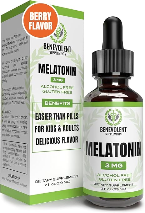 Melatonina 0.0001 oz líquida. Potente y eficaz gota sublingual que te hará dormir rápido. Sin alcohol y fórmula 100 % sin gluten para toda la familia Botella de 2 oz ln26