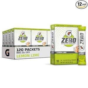 Gatorade G Zero Powder, sabor limón y lima, sobres de 0,10 oz, 10 unidades (paquete de 12) ln25