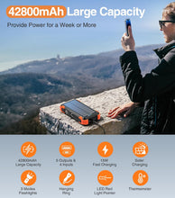 Cargar imagen en el visor de la galería, GOODaaa Banco de energía portátil cargador 42800mAh incorporado 4 cables y termómetro 15W carga rápida banco de energía cinco salidas tres entradas cargador solar banco de energía, Ln23
