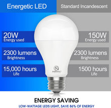 Cargar imagen en el visor de la galería, E ENERGETIC LIGHTING Paquete de 6 bombillas LED de 150 W, luz diurna A21 súper brillante de 5000 K, no regulable, bombilla LED de 2300 lúmenes, bombillas de alto lúmenes, base E26, certificación UL A19

