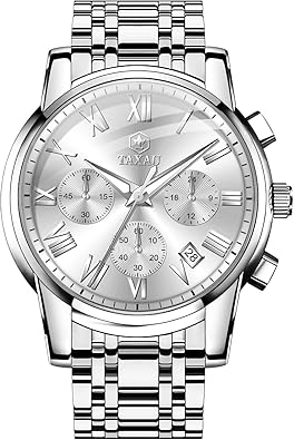 Relojes de acero inoxidable para hombre, a21 cronógrafo de oro plateado con cara grande, fácil de leer, para hombre, fecha, reloj clásico de cuarzo analógico con número romano, reloj de vestir para