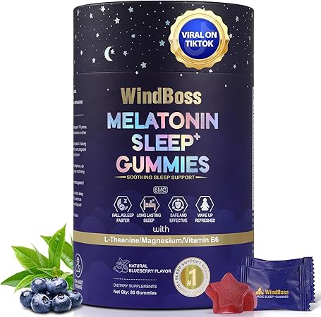 Gomitas naturales para dormir Windboss: conviértase en un somnífero rápido y suave en 30 minutos. Gomitas Sleep+ de 6 mg con melatonina eficaz para adultos: una noche de sueño reparador. 80 unidades a23