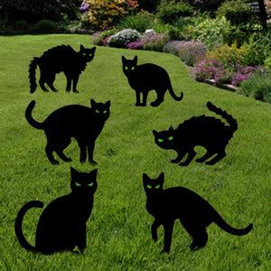 Señales de jardín de gato negro de Halloween Anditoy 6 Pack con estacas, silueta aterradora, decoraciones de Halloween para jardín, césped y patio exterior