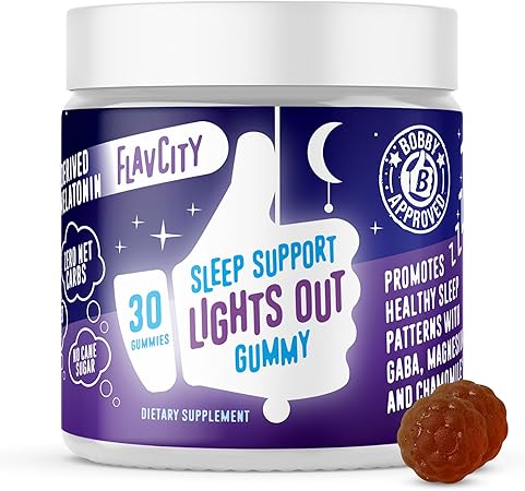 Gomitas para dormir con melatonina  gomitas Lights Out: suplemento masticable para ayudar a conciliar el sueño con GABA de origen vegetal, magnesio y manzanilla para una hora de dormir profunda y reparadora, suministro para 30 días a23