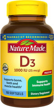 Cargar imagen en el visor de la galería, Vitamina D3, 180 cápsulas blandas, vitamina D 1000 IU (25 mcg) ayuda a apoyar la salud inmunológica, huesos y dientes fuertes, y función muscular, ln25 125% del valor diario de vitamina D en solo una cápsula blanda diaria
