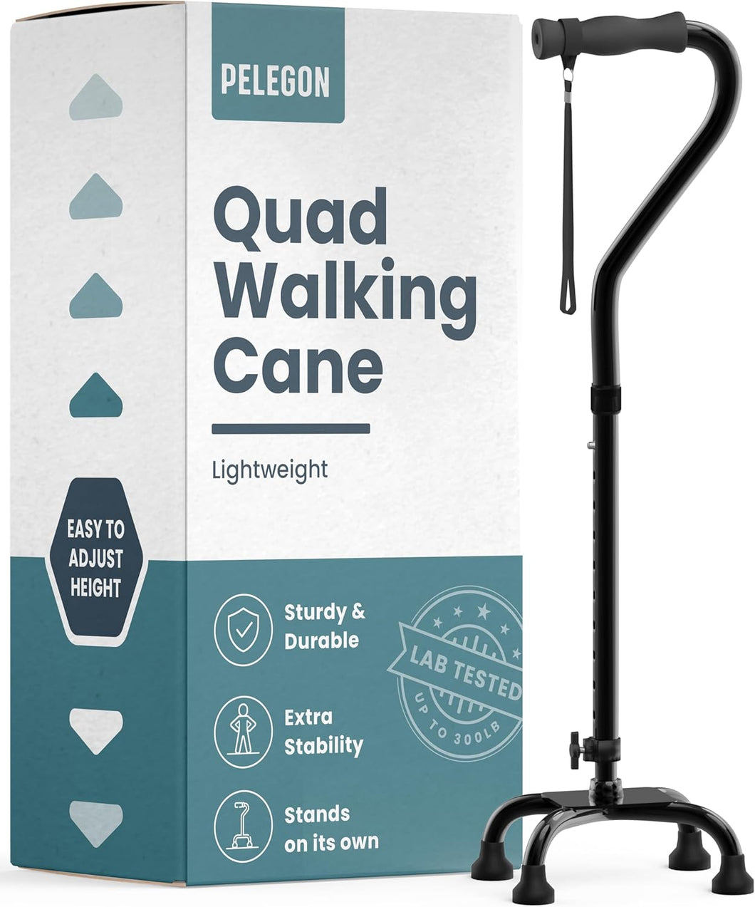 Bastón cuádruple (300 libras) – Bastón ajustable con una base grande de 4 puntas para mayor equilibrio y estabilidad, ln25 bastones para caminar para personas mayores, bastón para caminar para