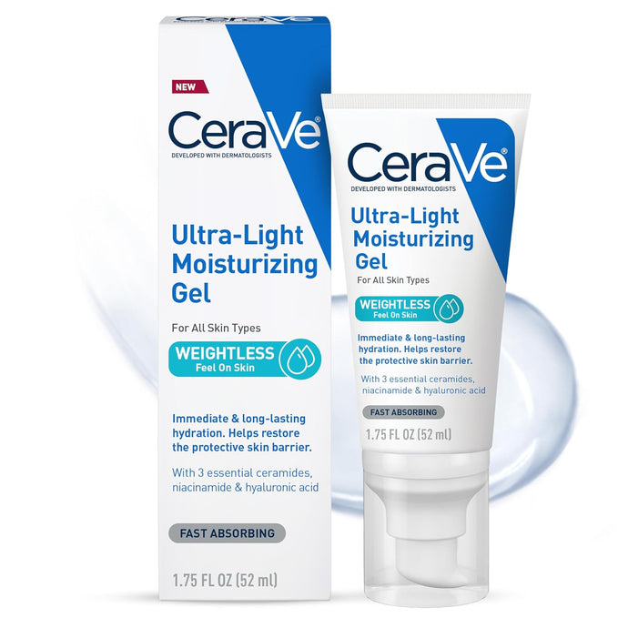 CeraVe Gel hidratante ultraligero | Gel hidratante facial con ceramidas, niacinamida, ácido hialurónico | Sin fragancia | Sin aceite | a22 Hidratante matificante sin peso | 1.75 onzas líquidas