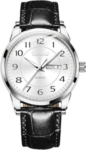 Relojes para hombre, de moda, casual, de cuero, para hombre, cara grande, fácil de leer, números arábigos, relojes para hombre, a21 cuarzo analógico, luminoso, impermeable, reloj de día, fecha,