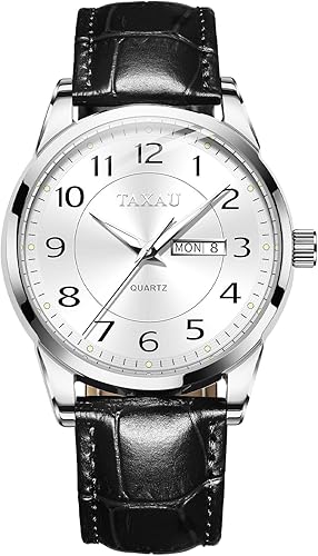 Relojes para hombre, de moda, casual, de cuero, para hombre, cara grande, fácil de leer, números arábigos, relojes para hombre, a21 cuarzo analógico, luminoso, impermeable, reloj de día, fecha,