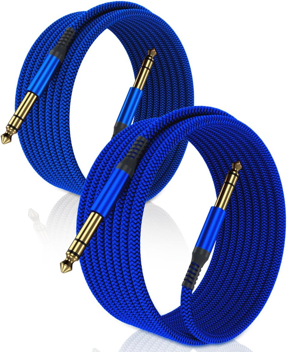 Elebase Cable TRS para instrumento de 1/4 de pulgada, paquete de 2 Q1