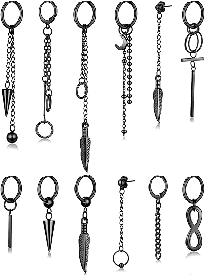 12 aretes colgantes de aro para hombre a24