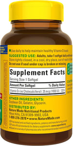 Vitamina D3, 180 cápsulas blandas, vitamina D 1000 IU (25 mcg) ayuda a apoyar la salud inmunológica, huesos y dientes fuertes, y función muscular, ln25 125% del valor diario de vitamina D en solo una cápsula blanda diaria