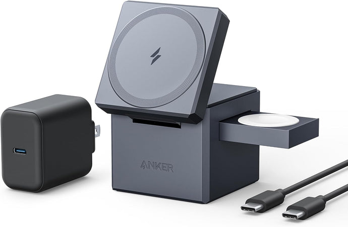 Anker Soporte de cargador MagSafe, cargador inalámbrico, cubo 3 en 1, a19 carga rápida plegable de 15 W para iPhone 16/15/14/13, Apple Watch, AirPods (cargador incluido)