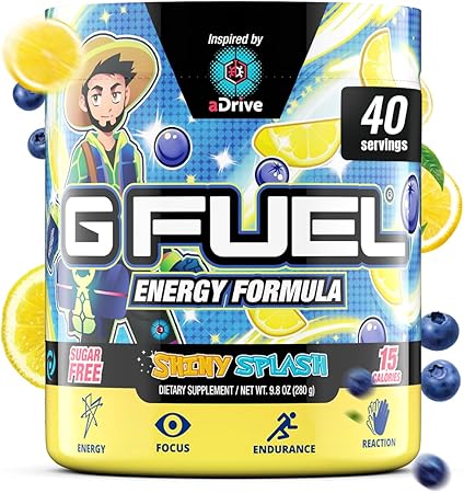 G Fuel aDrive Energy Powder, suplemento de cafeína limpia sin azúcar, mezcla de agua, sabor a arándanos y limonada, mezcla de vitaminas y antioxidantes, aDrive - 9,8 oz (40 porciones) ln25