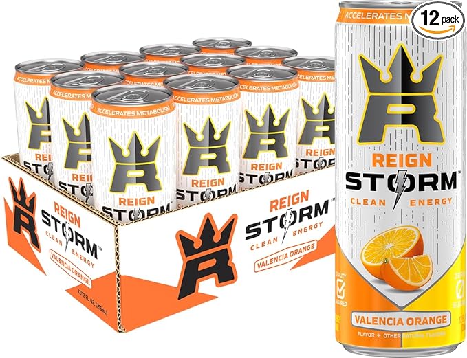 REIGN Storm, bebida energética para el bienestar y el fitness con sabor a naranja Valencia, 12 onzas líquidas (paquete de 12) ln25