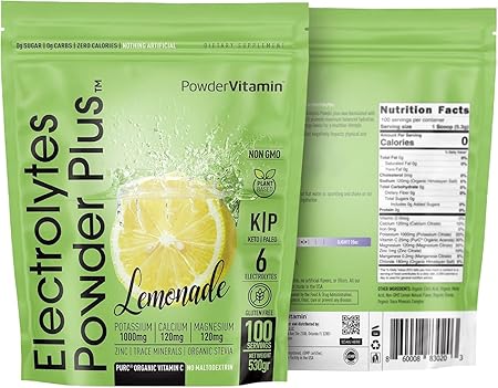 Electrolytes Powder Plus Keto, Lemonade (100 porciones) 0 azúcar, sin maltodextrina, 1000 mg de potasio, 120 mg de calcio, 120 mg de magnesio, vitamina C orgánica, cero calorías, polvo de hidratación energética ln25
