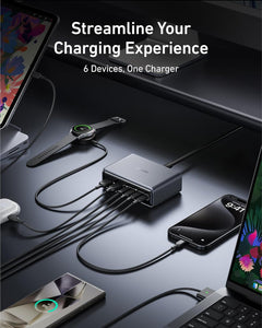 Anker Cargador Prime, estación de carga GaN de 6 puertos de 200 W, cargador de escritorio de carga rápida USB-C PD,a19 compatible con iPhone, Samsung, MacBook, Dell y más