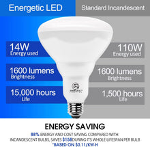 Cargar imagen en el visor de la galería, Energetic BR40 Bombillas LED, luz de inundación interior, regulable, blanco cálido de 3000 K, equivalente a 110 W, 1600 LM, base E26, luz empotrada, alto lúmenes, sin parpadeo, certificación UL A19
