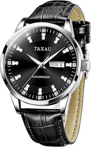 Relojes para hombre de vestir de negocios Reloj para hombre con caja de acero inoxidable plateado luminoso de lujo analógico de cuarzo con cuero negro impermeable a21  fecha fecha casual reloj para