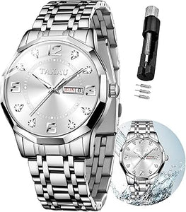 Relojes para hombre, números arábigos, esfera grande, fácil de leer, estilo simple, día fecha, a21 diamante, cara grande, reloj de acero inoxidable impermeable para hombre
