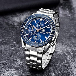 Relojes BENYAR para hombre, movimiento de cuarzo, cronógrafo, correa de cuero, diseño deportivo de negocios a la moda, resistente al agua hasta 30 m, a21 resistente a los arañazos, regalos elegantes para hombres