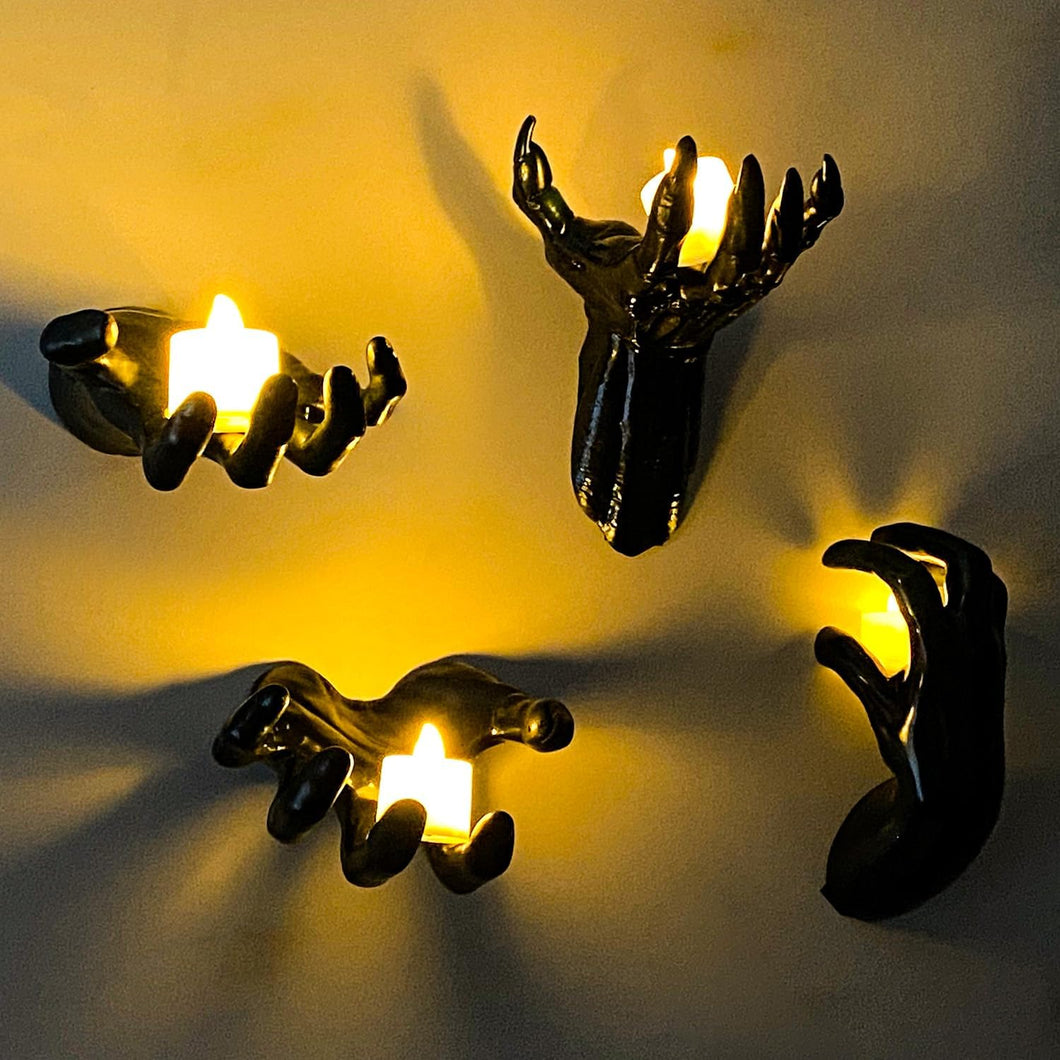 Decoración de Halloween para interiores, 4 paquetes de manos espeluznantes con velas LED
