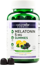 Cargar imagen en el visor de la galería, NatureWise Gomitas de melatonina de 5 mg, sin medicamentos, sin hábito, apoyo para dormir con Ashwagandha, raíz de valeriana, bálsamo de limón, mora y limón, vegano, sin gluten, sin OMG, 90 unidades ln26
