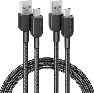 Anker 310 - Cable de carga USB tipo C, cable de carga rápida, cable trenzado USB A a USB C para Samsung Galaxy Note 10 Note 9/S10+ S10,a19 LG V30, cable de 6 pies, 2 unidades (USB 2.0, negro)