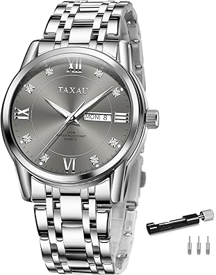 Reloj para hombre, reloj de banda de acero inoxidable, relojes de diamantes para hombre, resistente al agua, reloj de cara grande fácil de leer con fecha, a21 reloj de cuarzo para hombre, reloj de