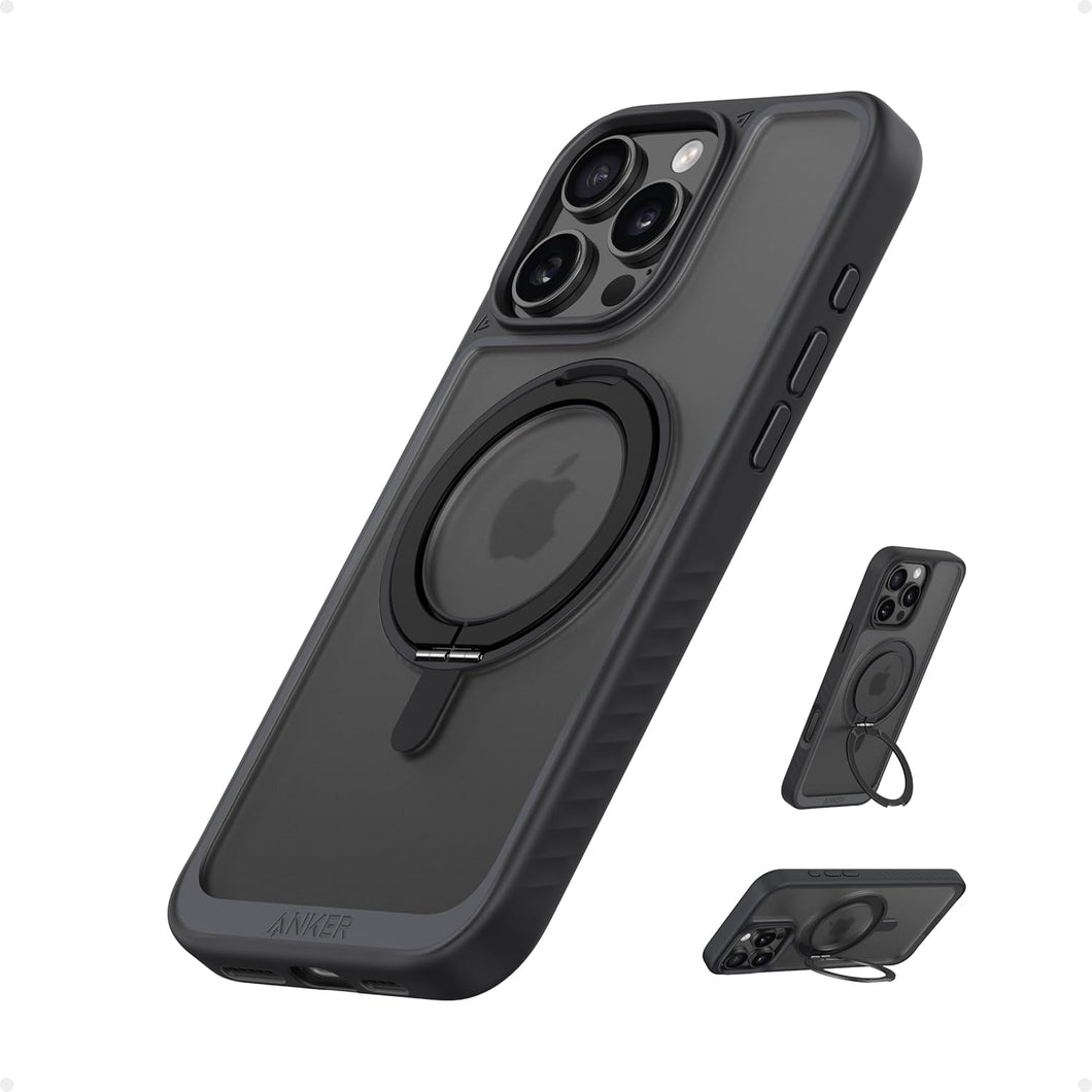 Anker Funda ultra magnética para iPhone con soporte de anillo resistente de 360°, grado militar,a19  a prueba de golpes, compatible con MagSafe (para iPhone 16 Pro Max, negro)