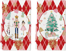 Cargar imagen en el visor de la galería, Artoid Mode Juego de 2 toallas de cocina de Navidad con diseño de árbol de cascanueces rojos,ln23 18 x 26 pulgadas, caja de regalo con copos de nieve, decoración de invierno
