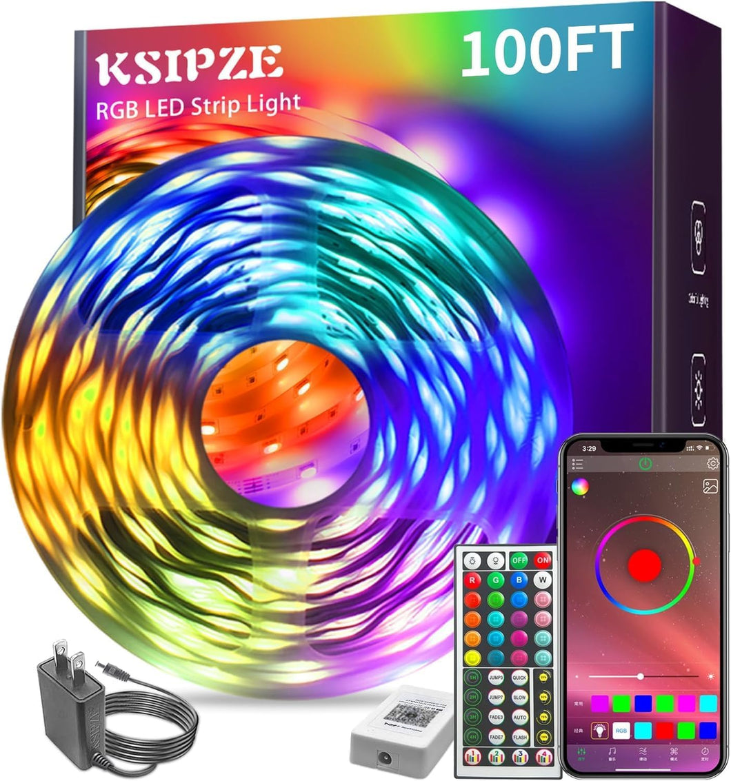 Luces de tira LED KSIPZE de 100 pies RGB Music Sync Cambio de color Luces LED