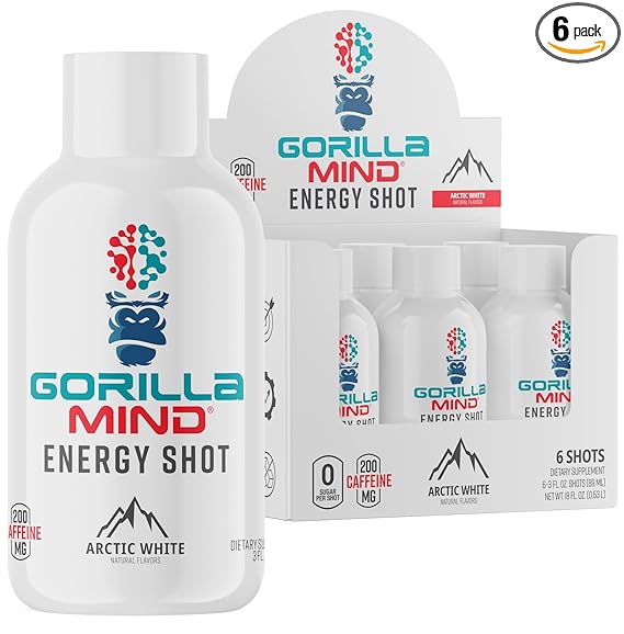 Gorilla Mode Energy Shots (paquete de 6): Shots energéticos para una mayor concentración y energía, fórmula potente, de acción rápida y sin azúcar con vitaminas y extractos naturales (Arctic White) ln25