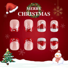 Cargar imagen en el visor de la galería, Uñas postizas cuadradas de Navidad, uñas postizas cortas de acrílico rojo con diseño de sombrero de Navidad, uñas postizas brillantes con pegamento de copo... a22 Color:Plaza de Navidad-31
