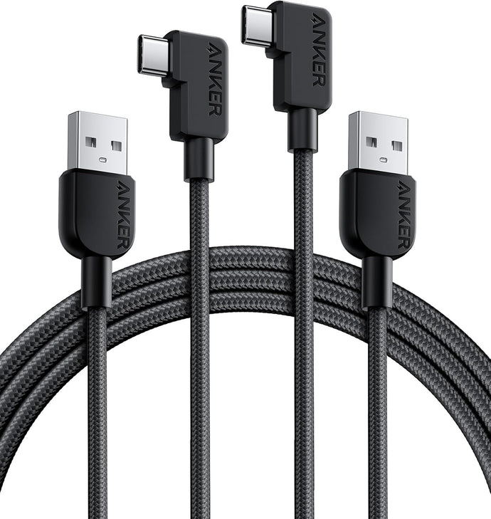 Anker Cable [2 unidades de 6 pies], cable trenzado USB A a USB C en ángulo recto,a19 duradero de 90 grados tipo C para Samsung Galaxy Note 10, LG V30 (USB 2.0, negro)