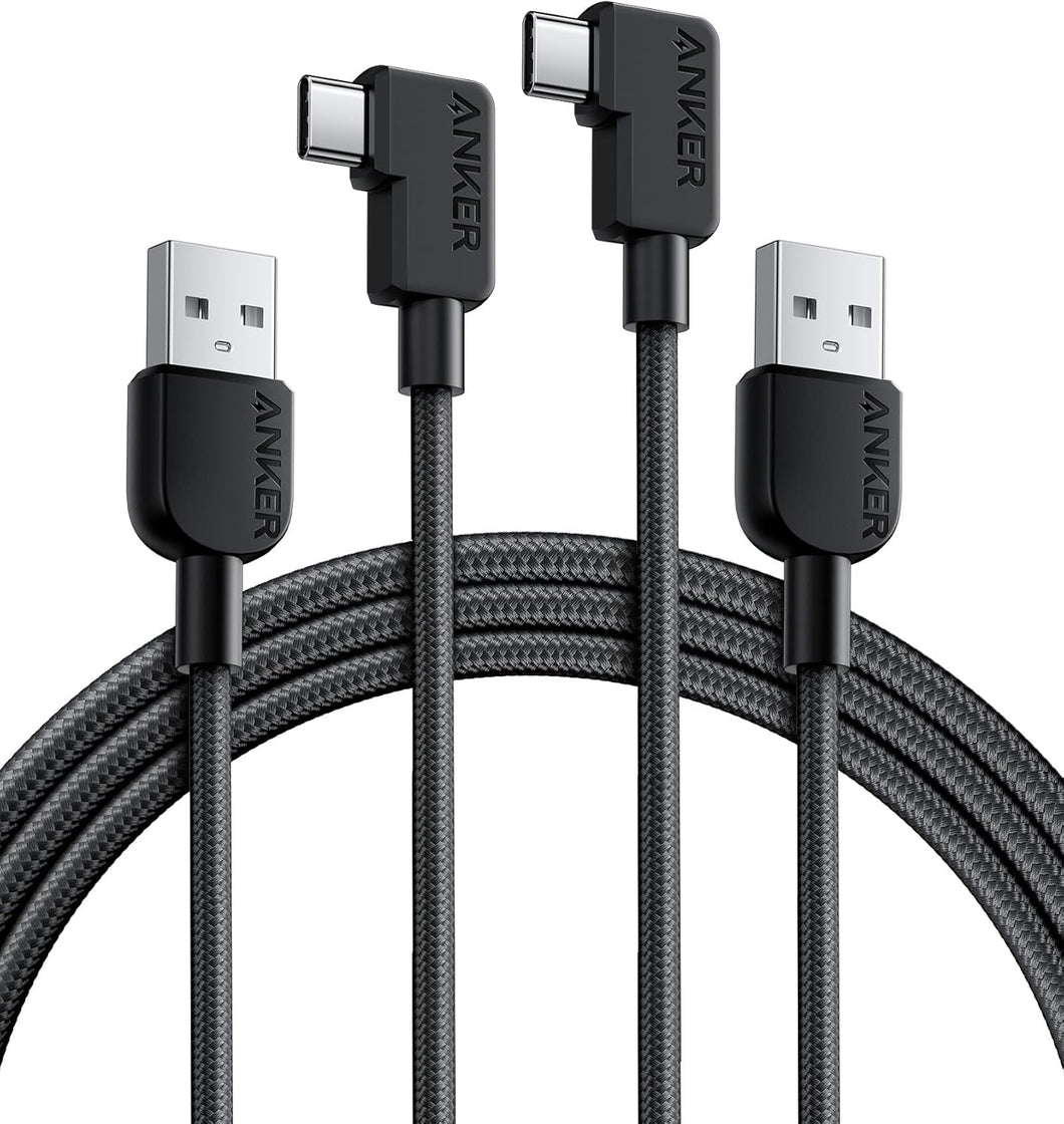Anker Cable [2 unidades de 6 pies], cable trenzado USB A a USB C en ángulo recto,a19 duradero de 90 grados tipo C para Samsung Galaxy Note 10, LG V30 (USB 2.0, negro)