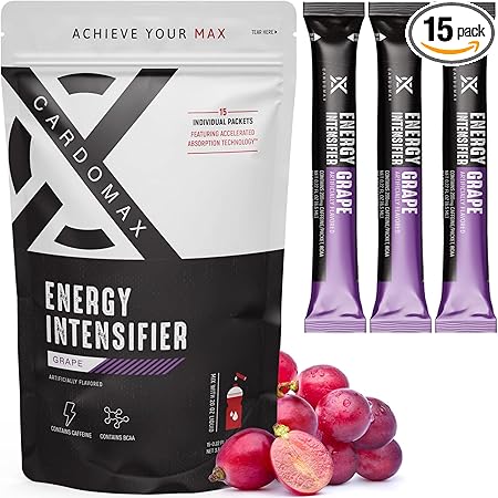 Mezcla líquida transparente: preentrenamiento + cafeína, BCAA y vitaminas B3, 6 y 12 al 100 %; sabor natural para dietas cetogénicas, sin azúcar y veganas. Sabor a uva (15 unidades) ln25