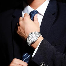 Cargar imagen en el visor de la galería, Reloj para hombre de lujo con diamantes impermeables para hombre, a21 analógico, de cuarzo, acero inoxidable, plateado, con fecha luminosa
