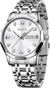 Reloj para hombre de lujo con diamantes impermeables para hombre, a21 analógico, de cuarzo, acero inoxidable, plateado, con fecha luminosa