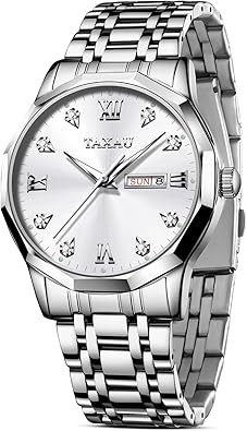 Reloj para hombre de lujo con diamantes impermeables para hombre, a21 analógico, de cuarzo, acero inoxidable, plateado, con fecha luminosa