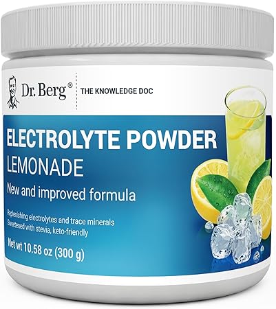 Suplemento en polvo para hidratación cetogénica sin azúcar del Dr. Berg, con electrolitos, mejorado con 1000 mg de potasio y sal rosa del Himalaya real (NO sal de mesa), sabor a limonada, 50 porciones ln25